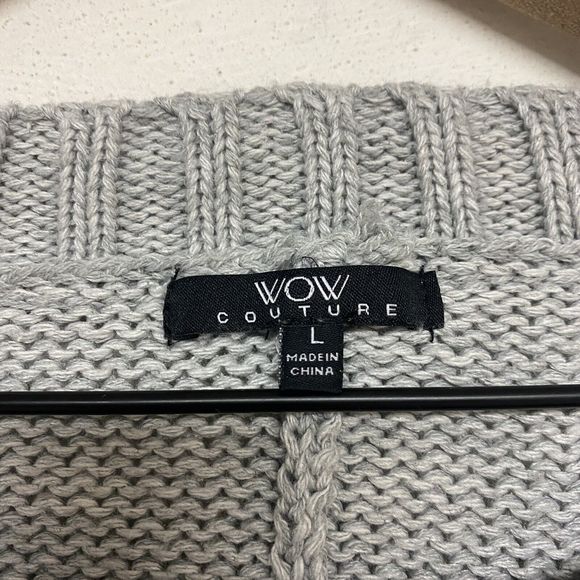 WOW Couture Womens Gray Knit Pullover Sweater Size Large Woven Detail Crewneck - Picture 3 of 6